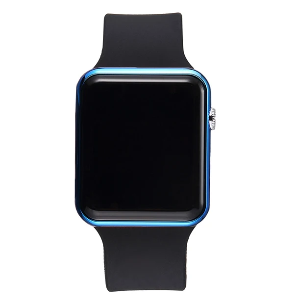 Лидирующий бренд, квадратные зеркальные цифровые часы с силиконовым ремешком, Красный светодиодный цифровой часы, мужские женские наручные часы, спортивные часы для мальчиков - Цвет: black blue