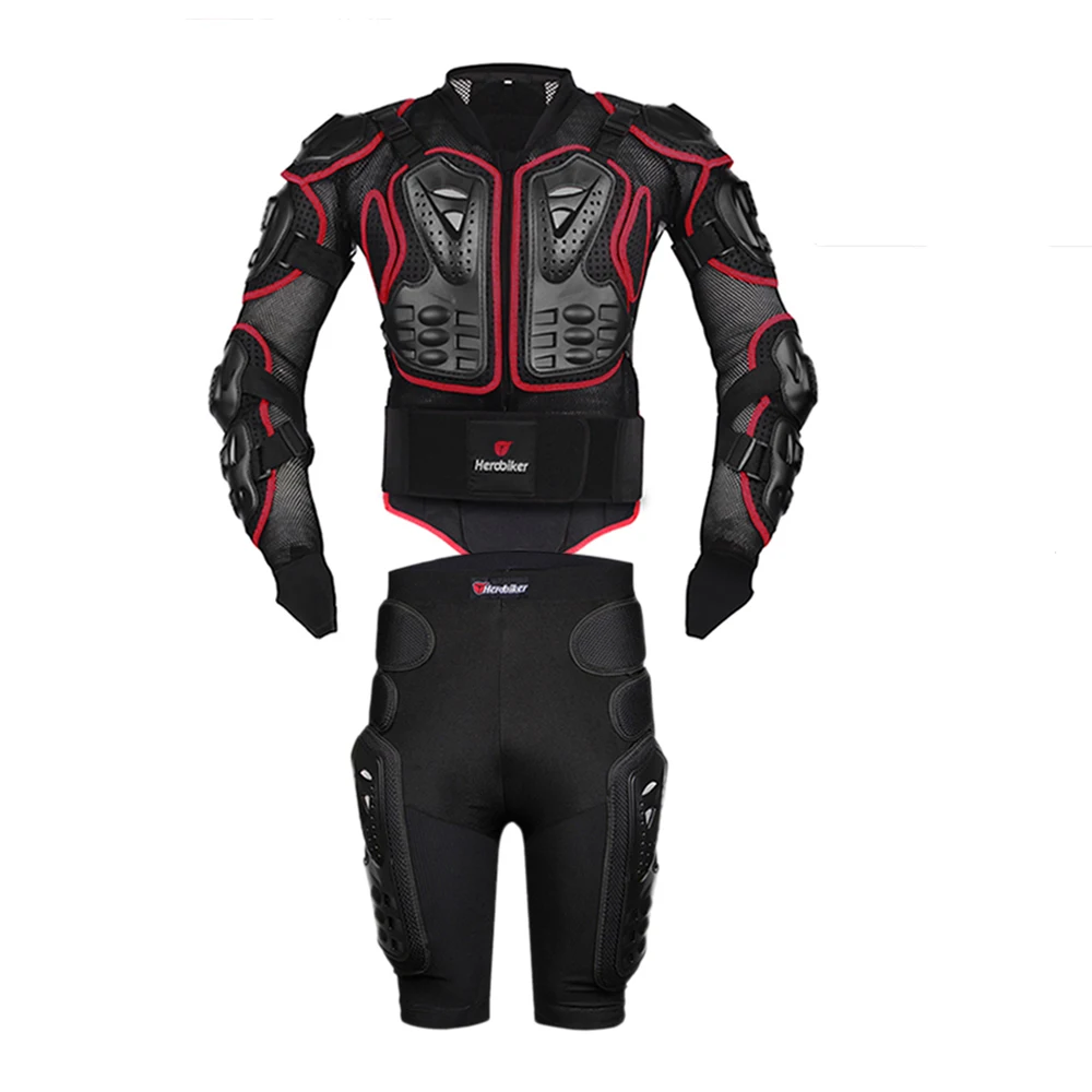HEROBIKER, летняя мотоциклетная куртка, мотоциклетная защита, мотоциклетная защита, мотоциклетная куртка для мотокросса с защитой шеи - Цвет: Red Set 1