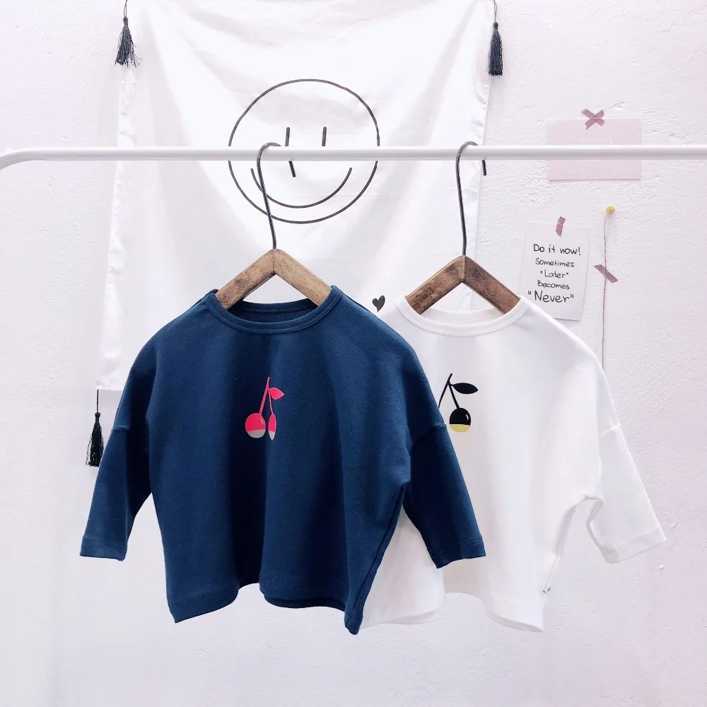 Коллекция года, осенне-зимняя футболка для маленьких мальчиков и девочек детские топы с длинными рукавами, футболка с принтом вишни, детская одежда, детская одежда