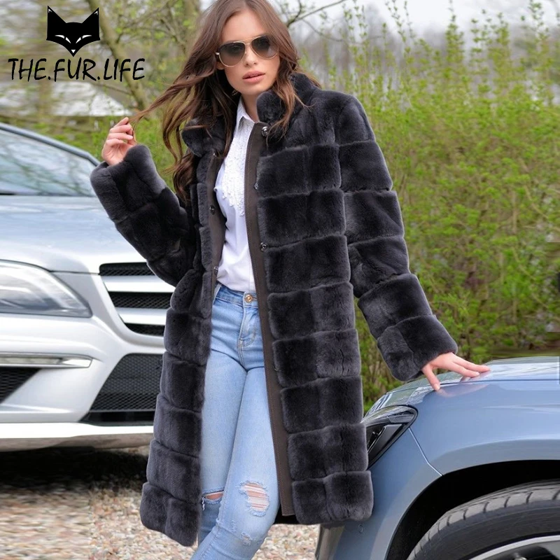 2018 New Trendy Real Fur Coat Full Pelt Nature Rex Rabbit Fur Warm Winter Outerwear Clothes Rabbit Jackets For Female Especially