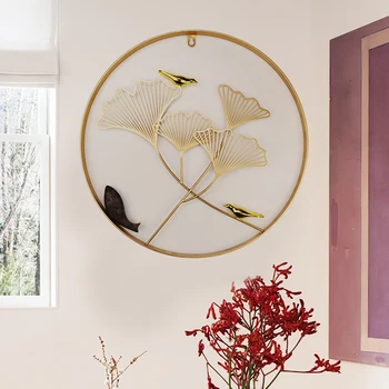

New Chinese Wrought Iron Wall Hanging Hollow Ginkgo Biloba Birds Decoration Restaurant Porch Living room 3D Stereo Wall Sticker