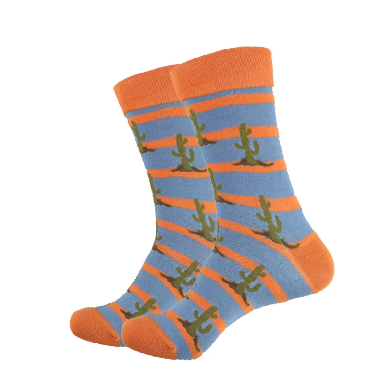 Брендовые мужские носки высокого качества из чесаного хлопка, 27 цветов, Веселые разноцветные носки с изображением фламинго, авокадо, носки с фруктами, дизайнерские носки «сделай сам» Носки - Цвет: Cactus