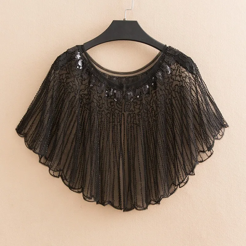 

Women's Hollow Out Shawl Cloak Sequin Elegant O-neck Short Sleeve Cover Up Shirts Tops Casual Woman Clothes