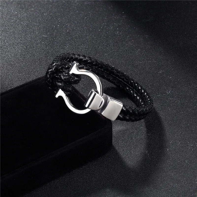 MKENDN высокое качество мужские ювелирные изделия панк черный плетеный Geunine кожаный браслет нержавеющая сталь якорь пряжка модные браслеты