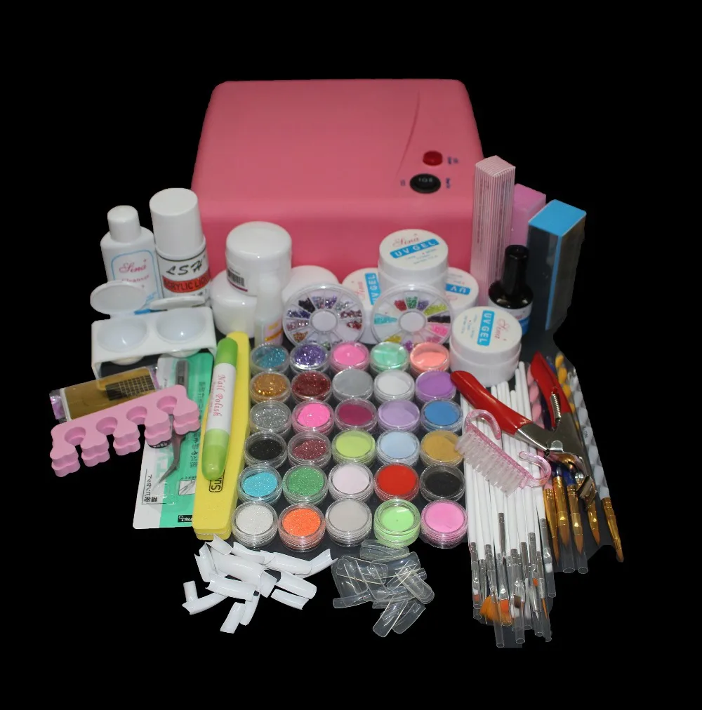 

Nail Pro 36W Pink UV Dryer Lamp 30 Color Acrylic Powder Gel Tips Nail Art Tools Set BTT-121 art