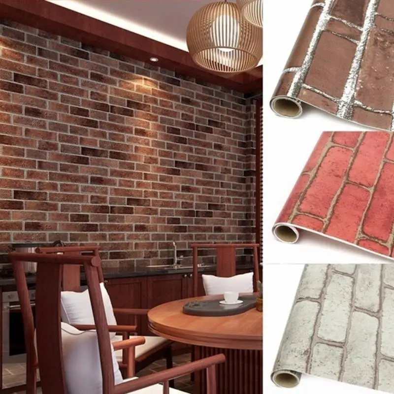 

Brick Stone Wall Paper Chinese Rustic Vintage 3D PVC Exfoliator Embossed Washable WallPaper Livingroom Backdrop 100X45cm