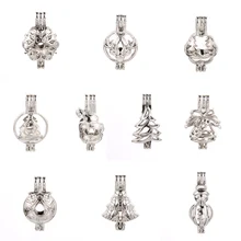 10 серебряных рождественских стилей жемчужная клетка медальон Ожерелье Подвеска для изготовления ювелирных изделий Арома эфирное масло диффузор для устричного жемчуга