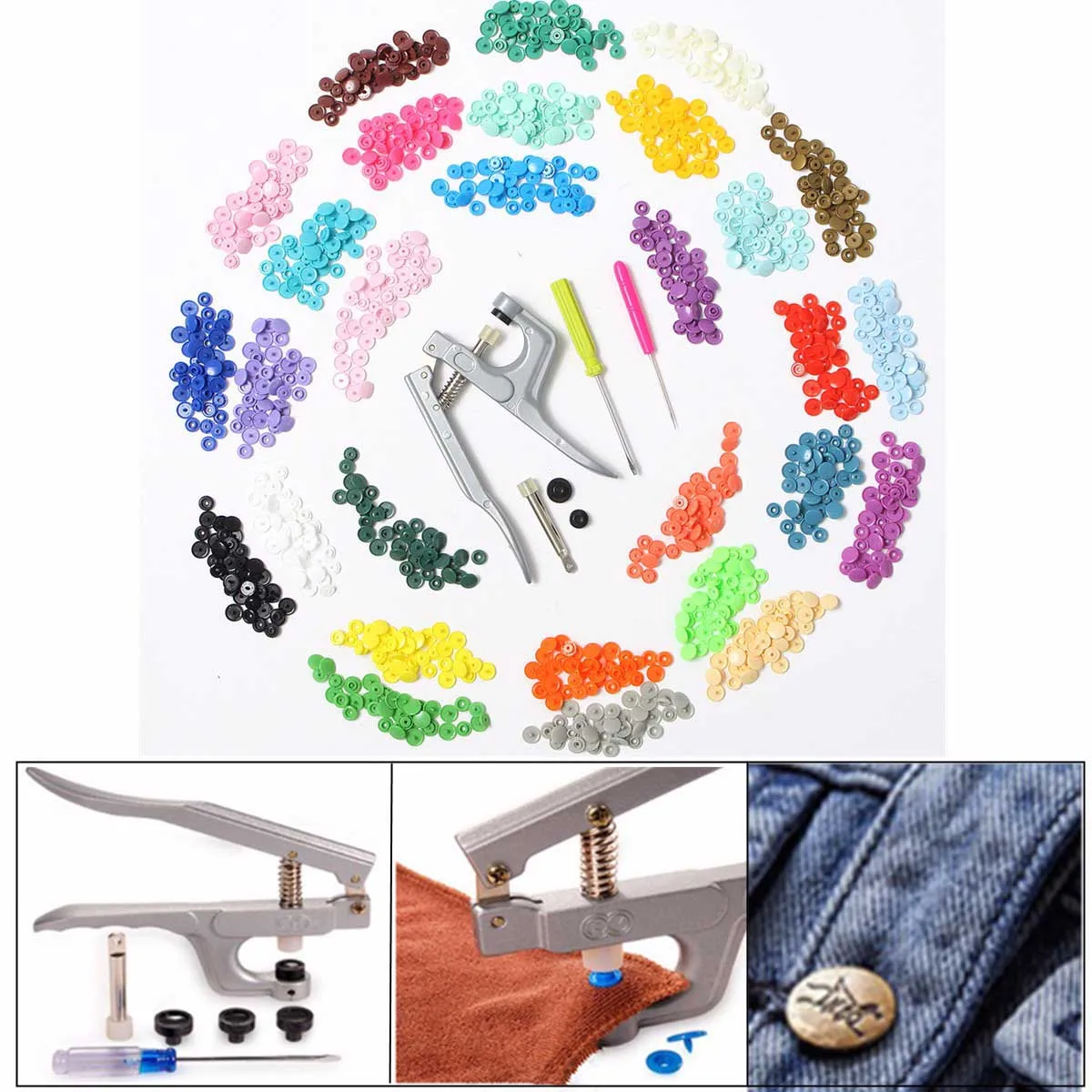 300 pieces 10 Colors KAM Snaps T5 Snap Starter Plastic Poppers Fasteners +1 Pliers for Sewing