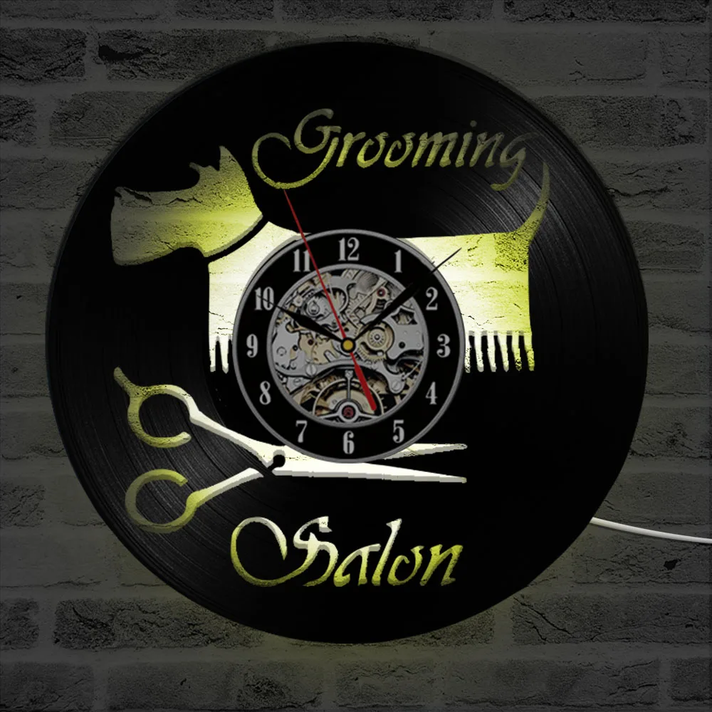 Beatacheater 買取 犬グルーミングサロン壁時計モダンなデザインの古典 Cd 時計 Led 照明ビ ニールレコードのウォールアンティーク家の装飾サイレント 通販 価格