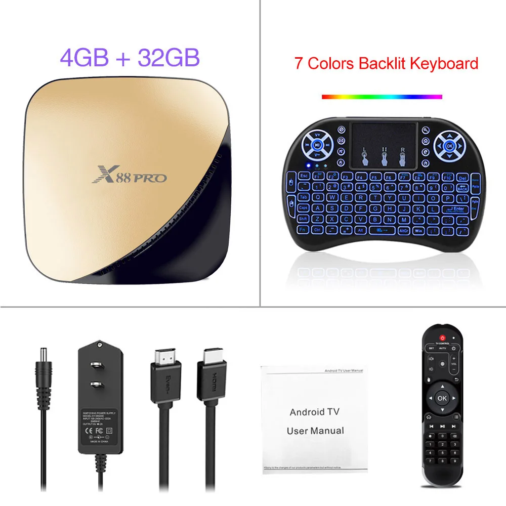 X88 PRO Android 9,0 Smart tv Box 4G ram 64G Rockchip RK3318 5,8G Wifi 4K 60fps HD телеприставка Google медиа YouTube 1080P X88PRO - Цвет: Gold 4G32Gi8 baklit