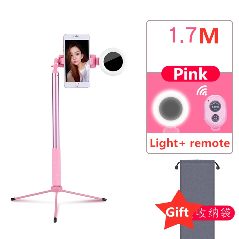 

1.7m Extendable live Tripod Selfie Stick LED Ring light Stand 4 in 1 With Monopod Phone Mount for iPhone X 8 Android SmartPhone