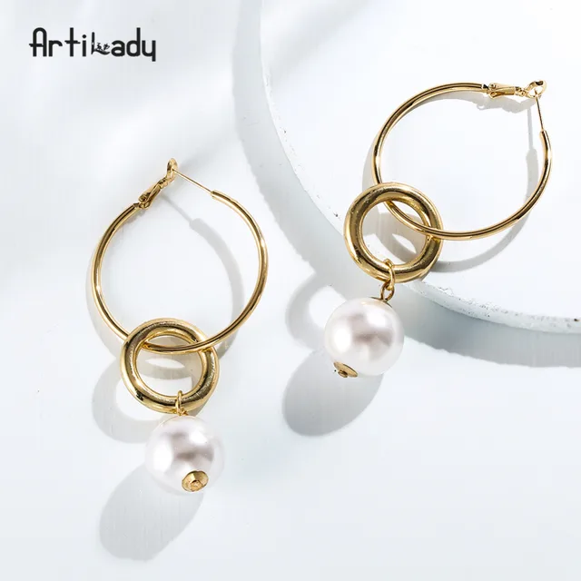 Artilady Simulated Pearl Hanging Hoop Earrings Double Circle Artilady Simulated Pearl Hanging Hoop Earrings Double Circle Special Jewelry For Women As Gift Dropshipping