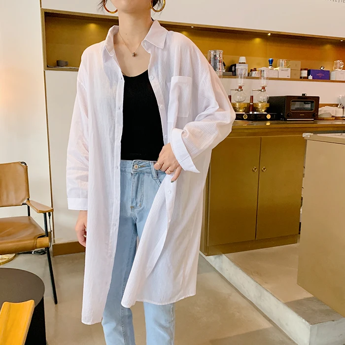 

GRUIICEEN long sleeve thin sundress women long summer dress striped shirt dress with pocket GY2018892