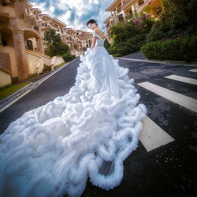 

Mingli Tengda Custom Made Wedding Dresses Color Yarn Tube Top Backless Belt Sexy Pink Cloud Wedding Dress Beaded Sash Gelinlik