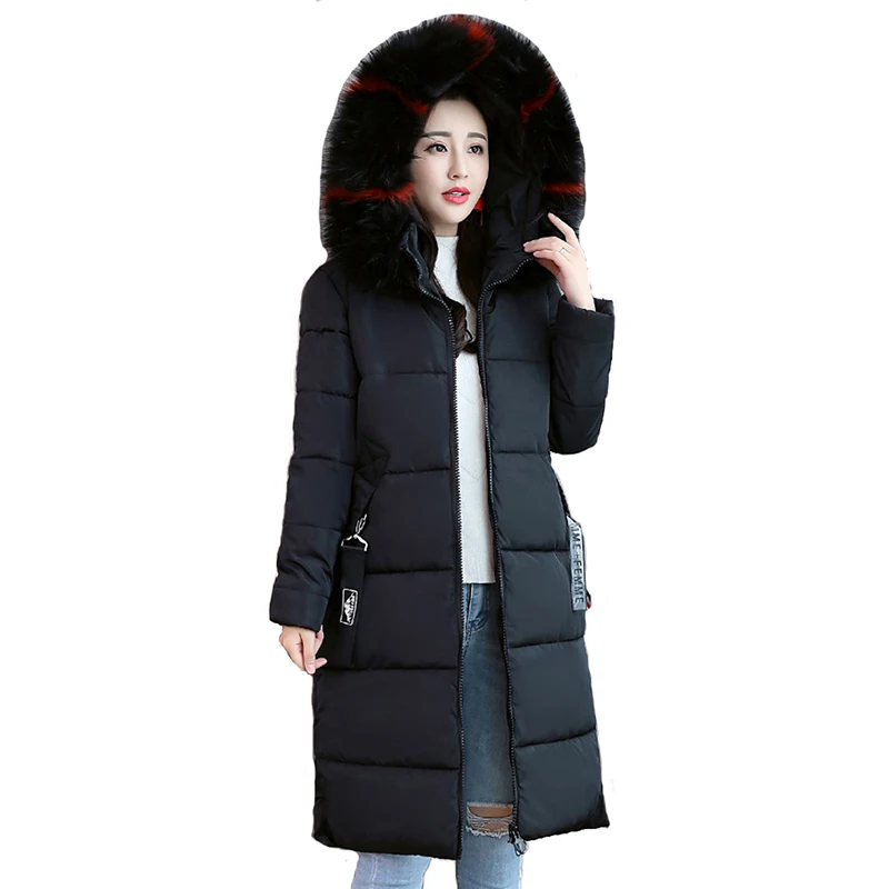 

Plus size M-6XL Winter parkas women Cotton-padded jacket Large fur collar Hooded tops Thicken warm female Super large size coats