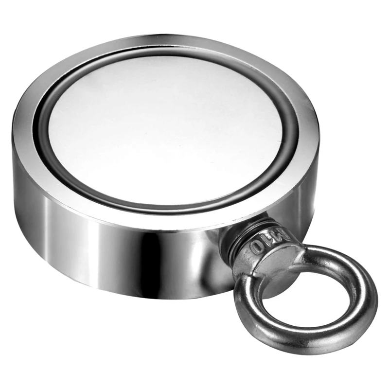 

Double Sided Neodymium Fishing Magnets,94Mm Diameter, Combined 1696Lbs(770Kg) Pulling Force Rare Earth Magnet Magnet With Eyeb