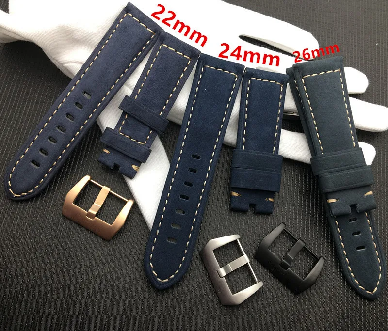 

Top quality Watch band 22mm 24mm 26mm dark blue handmade Genuine nubuck Leather Watchband For PAM111/Panerai strap buckle tools