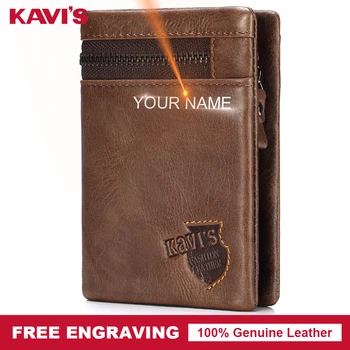 

KAVIS Free Engraving Genuine Leather Wallet Men Coin Purse Male Cuzdan Walet Portomonee PORTFOLIO Card Holder Magic Zipper
