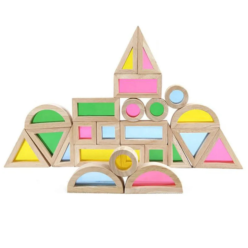 

24pcs Wooden Rainbow Building Blocks Toys For Children 6 Shape 4 Translucent Colors Wooden Blocks Toy