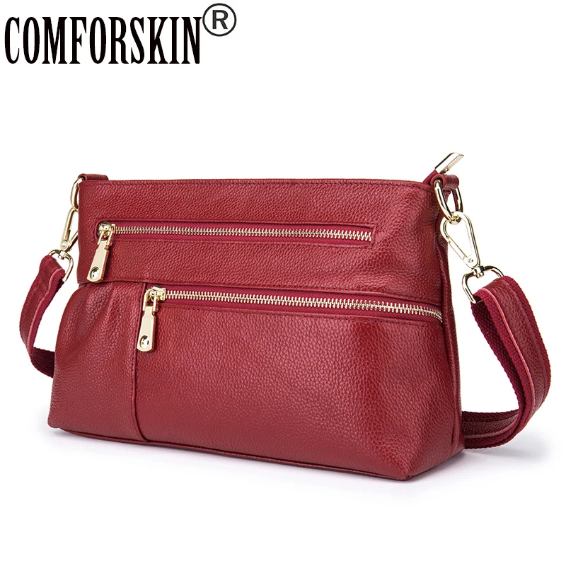 

COMFORSKIN New Arrivals Premium Genuine Leather Famous Brand Metal Chains Zippers Design Women's Messenger Bags Female Handbags