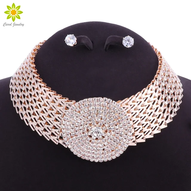 Crystal Bridal Jewelry Sets Gold Color Rhinestone Necklace Wedding Engagement Je Crystal Bridal Jewelry Sets Gold Color Rhinestone Necklace Wedding Engagement Je