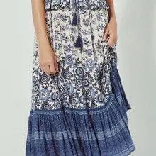 Цветочный Летняя юбка шнурок Boho синяя юбка для женщин