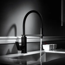 Kitchen Faucets Brass Single Handle Pull Down Kitchen Tap Durable Single Spouts Swivel 360 Degree Black Sink Water Mixer Tap