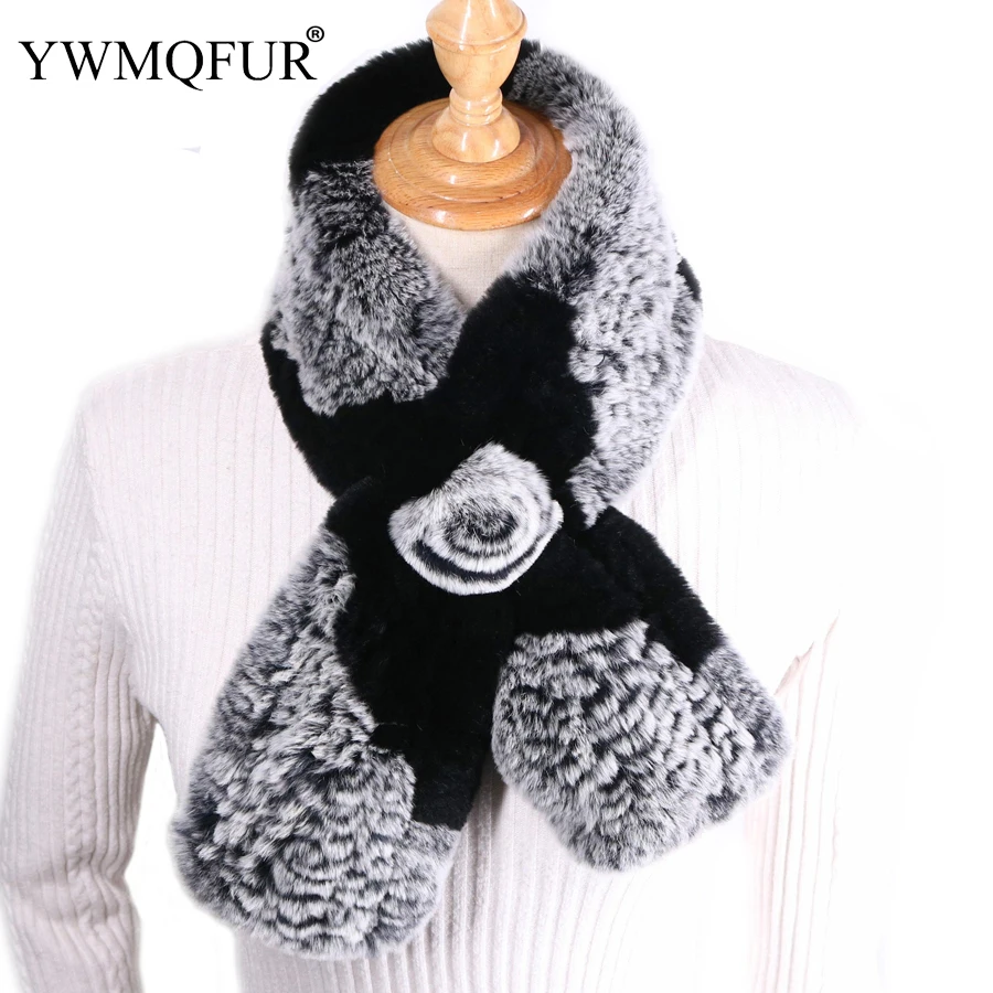 

YWMQFUR Winter Vintage Fur Scarves For Women Genuine Rex Rabbit Fur Knit Lady Warm Scarf Thick Female Scarves 2018 New Arrival