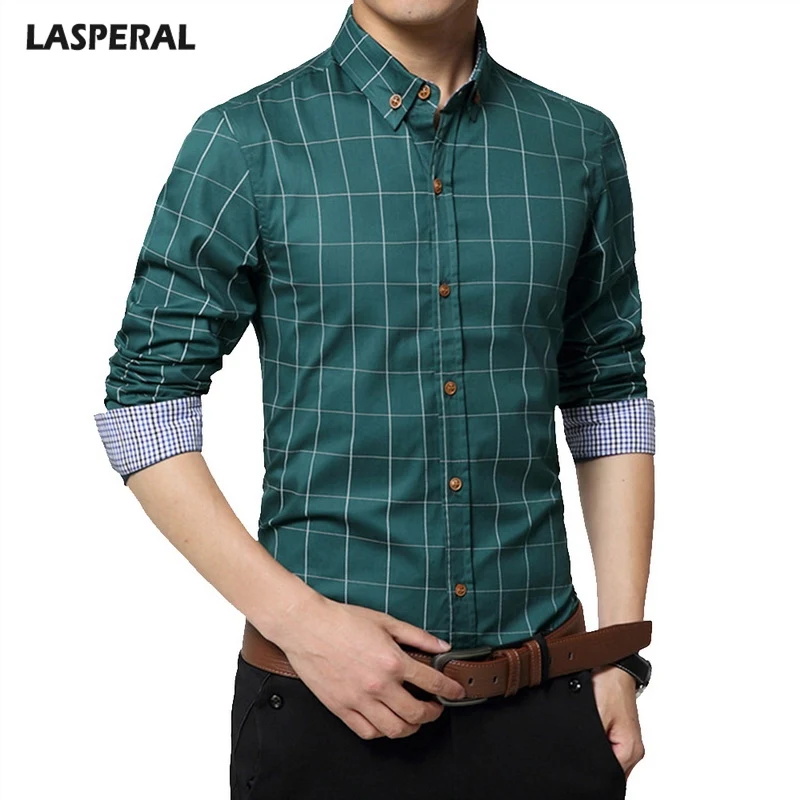 LASPERAL Men Shirts Long Sleeve Cotton Business Casual Shirt Men Long ...