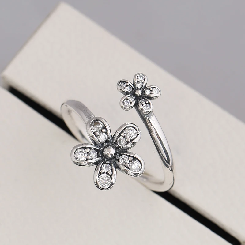 Натуральная 925 стерлингового серебра Dazzling Daisies CZ кольцо для женщин подарок на