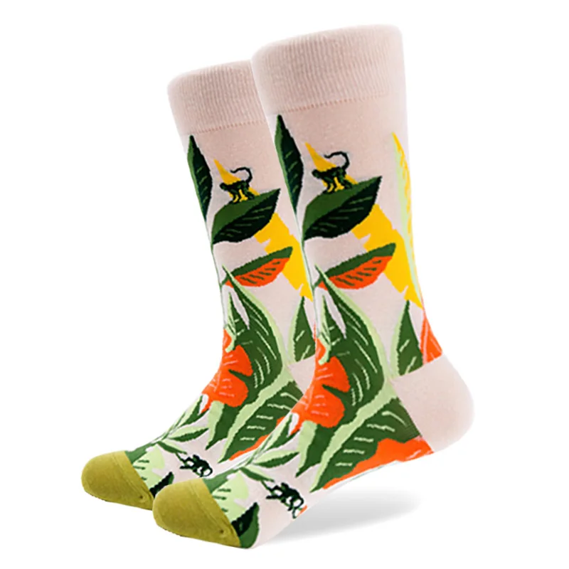 5 пар/лот, новинка, женские носки из чесаного хлопка с милым цветочным рисунком, цветные длинные забавные удобные носки - Цвет: 079-1
