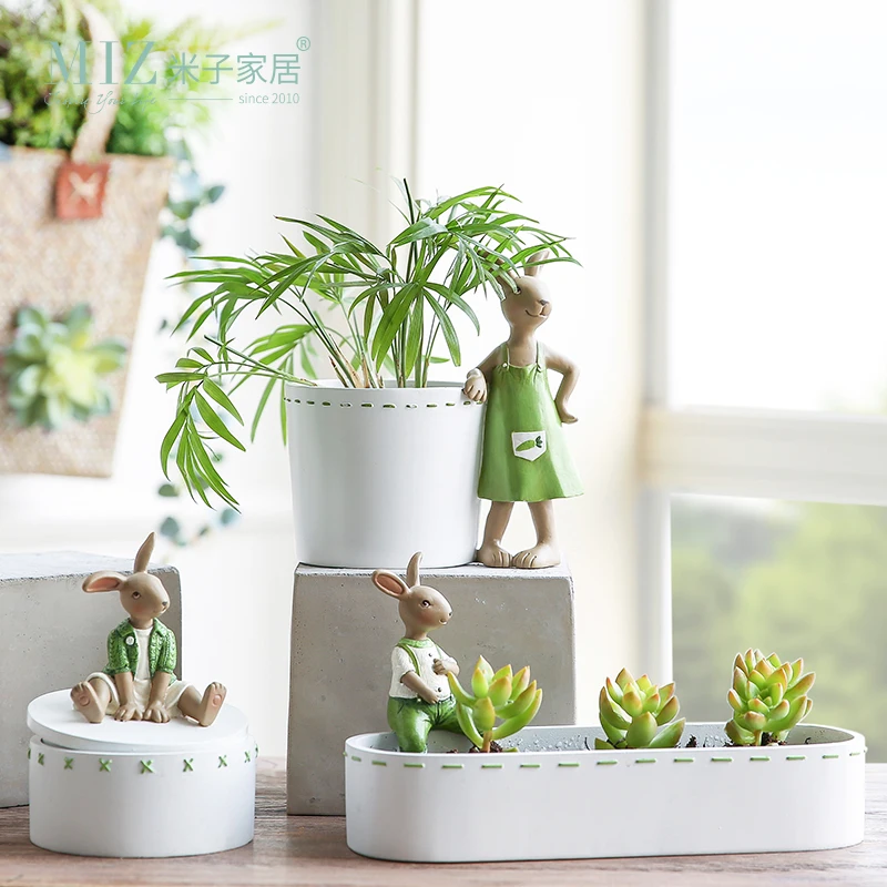 

Miz 1 Piece Vase Decorative Flower Pot Rabbit Figurine Storage Box Plant Pots for Home Decoration Desktop Vase Home Organizer