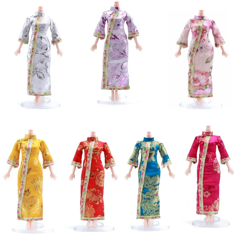 7Pcs/set Cheongsam Chinese Traditional Series Dress Handmade Clothes For Barbie Doll Play House Dressing Up Kids Toys Gift | Игрушки и