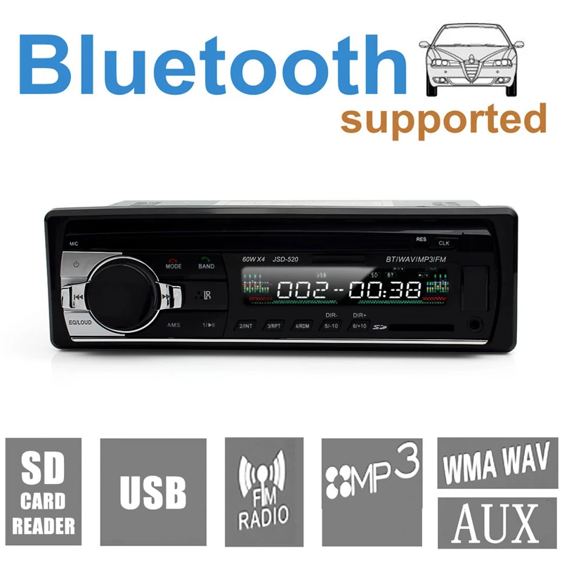 JSD 520 MP3 Player Radio 12V Bluetooth V2.0 Car Audio Stereo In dash
