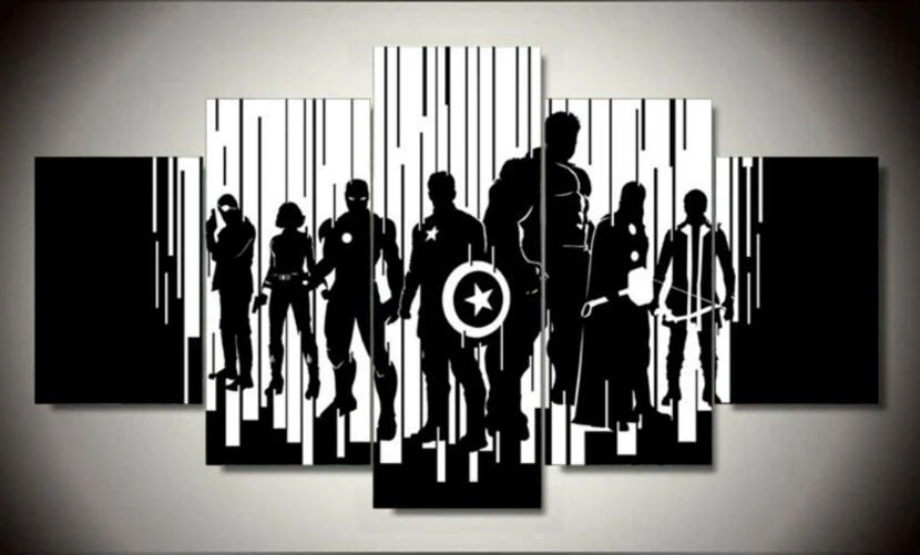 5 Panels black white avengers canvas painting wall art canvas paintings