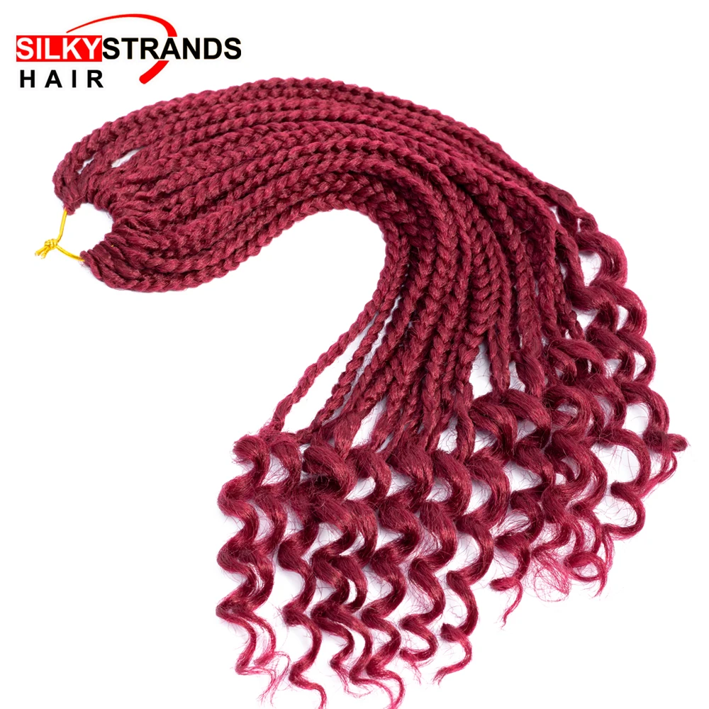 

Synthetic Micro Box Braids Curly End Silky Strands Burgundy Box Braids Crotchet Hair