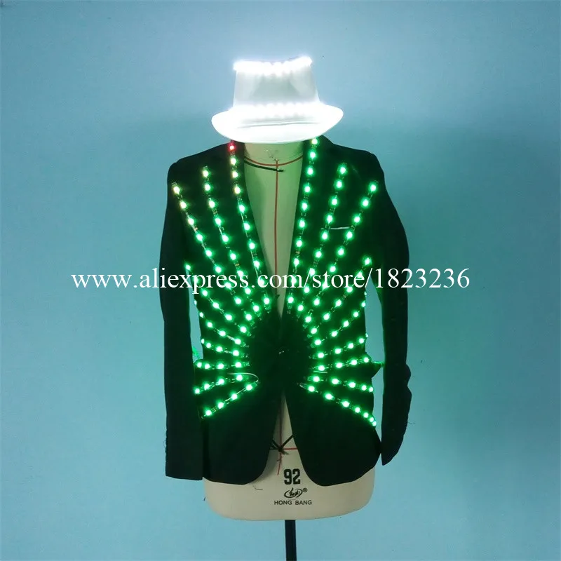 Newest Led Luminous Ballroom Costume LED Light Up Growing Stage performance DJ Singer Dancer Clothes For Nightclub Bar KTV03
