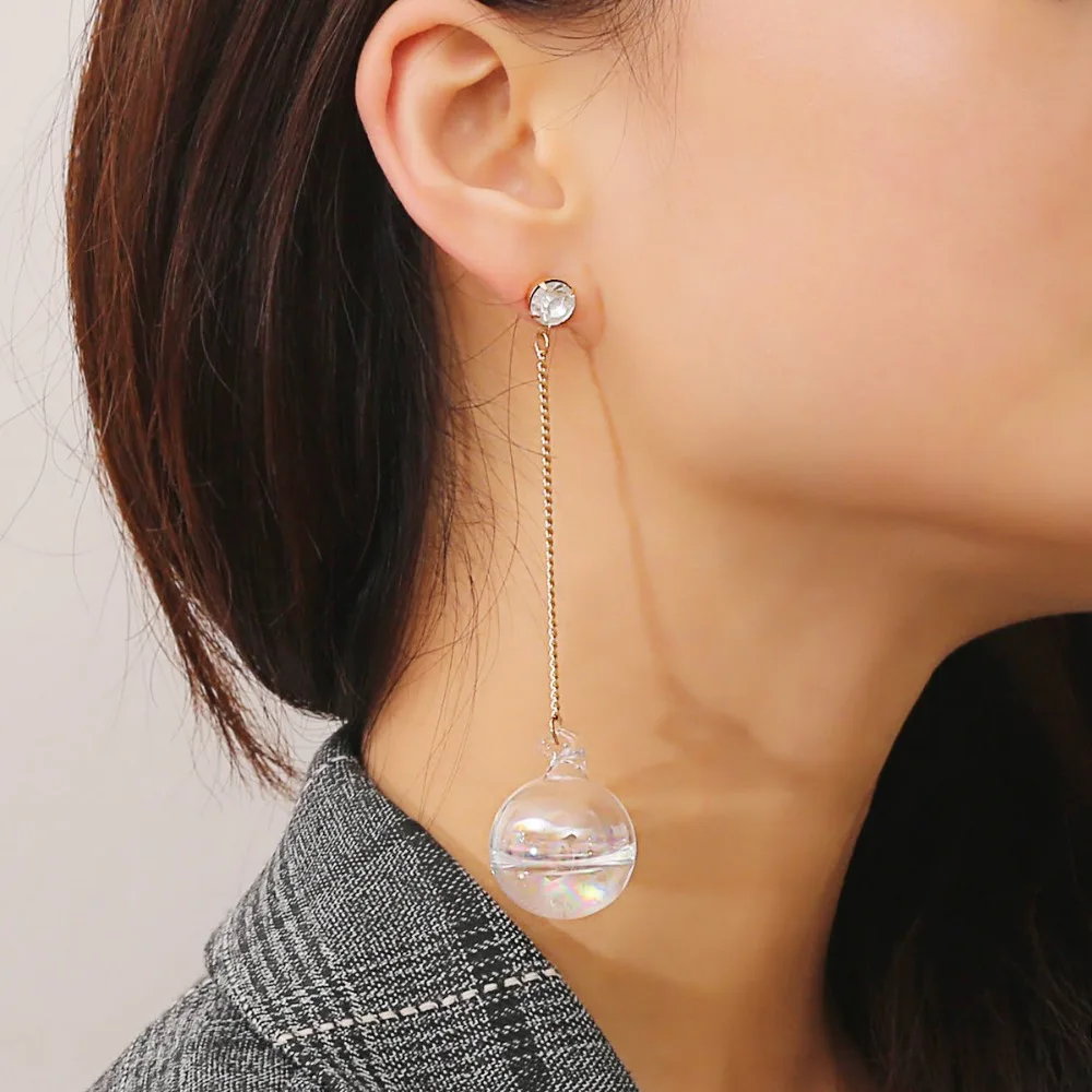 transparent glass drop earrings fashion jewelry korean long fringe