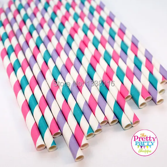Pink, Purple, Teal Mix Paper Straws