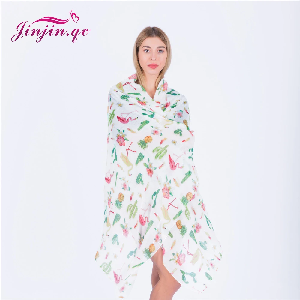 Jinjin.QC 2019 New Spring Fashion Scarf Flagmingo Printed Scarves and Wraps Cactus Pashmina Pineapple Bandana Echarpe Foulard