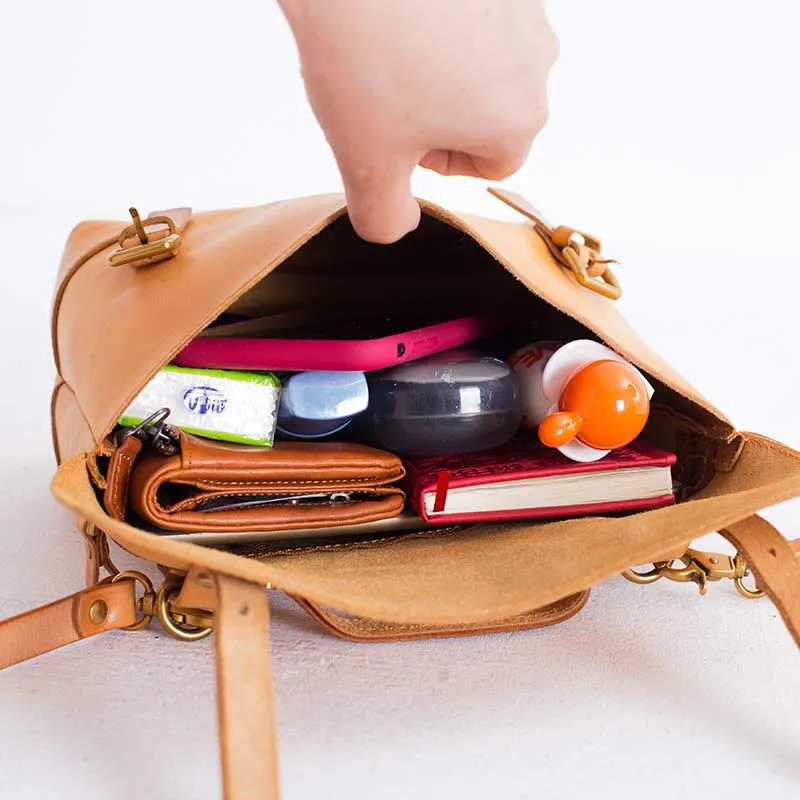 Retro casual shoulder bag art handbags vegetable tanned suede leather slung bag