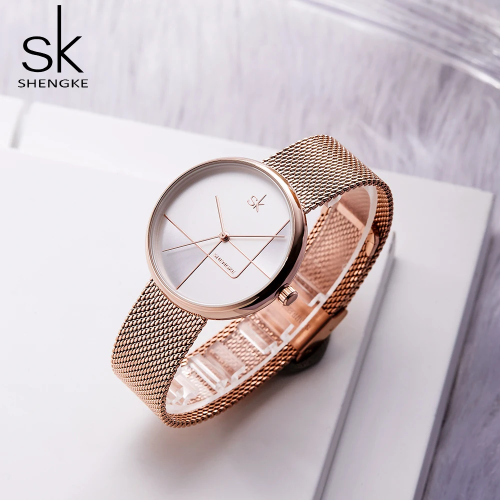 Shengke роскошные розовые золотые сетчатые женские часы, кварцевые Японские Женские часы, водонепроницаемые наручные часы, новинка