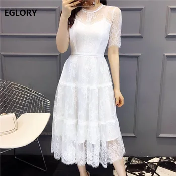 

High Quality Designer Dress 2019 Spring Summer Chic Dress Women Embroidery Print Pattern Short Sleeve Silk Dress Casual Sundress