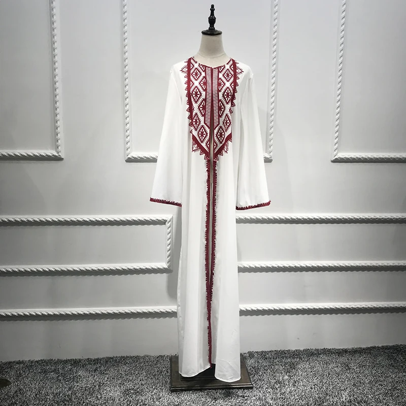 Ближний Восток арабский, из Дубая абайя, кафтан плюс Размеры XXL турецкий мусульманский Для женщин Кружевное белое платье Исламская одеяние
