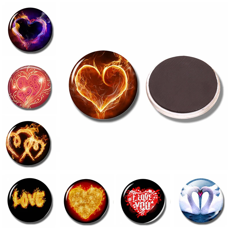 

Love-shaped 30 MM Fridge Magnet Glass Refrigerator Sticker Masked Heart Note Holder Home Kitchen Accessories Valentine's Gift