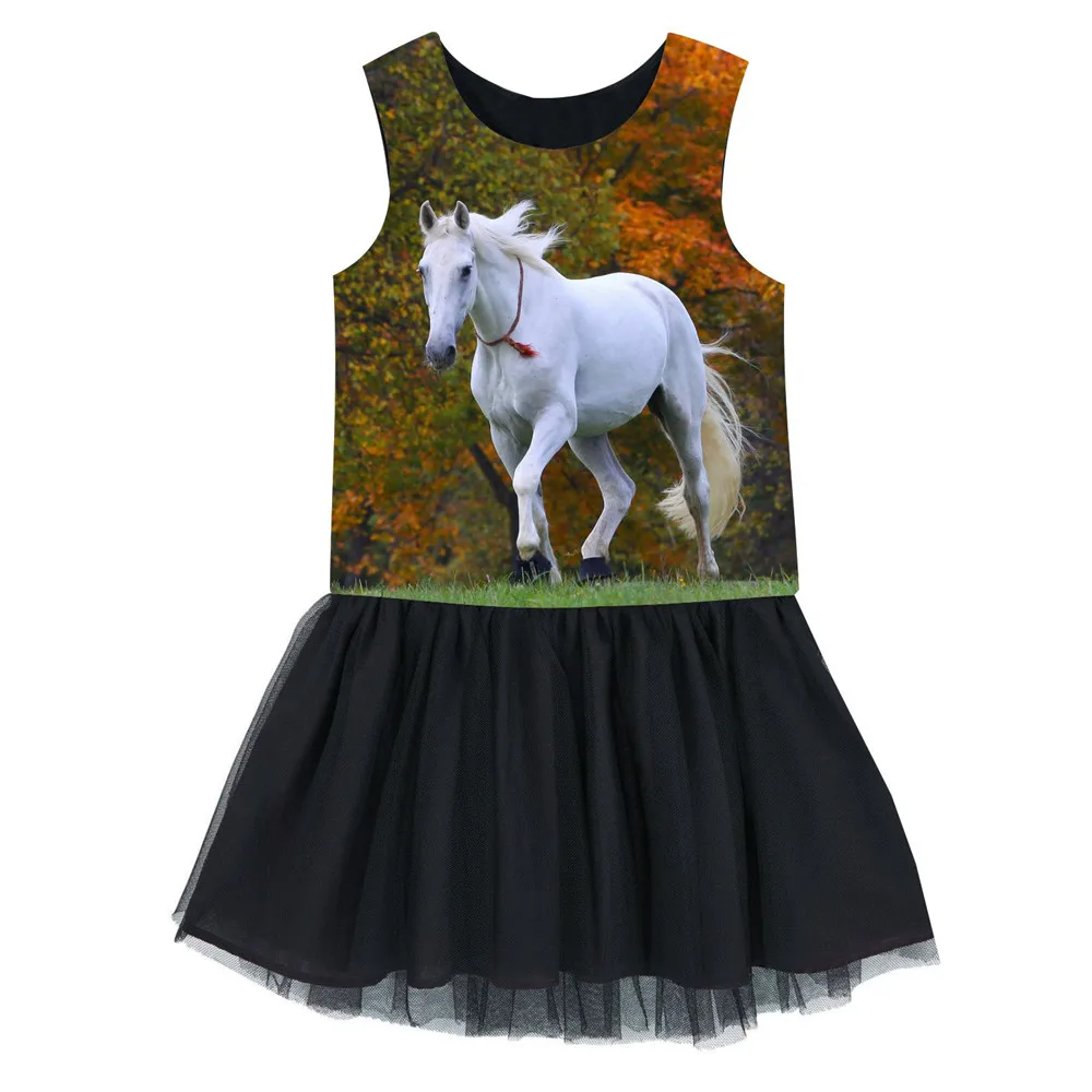 Новое летнее модное платье белое платье с принтом лошади детское платье для девочек детская одежда платье для детей от 2 до 10 лет