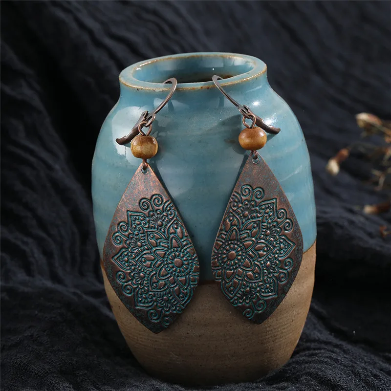 Vintage Bronze Geometric Women's Earrings Jewelry 2019 Long Metal Tassel Fringe African Earrings for Women Big Round Earring (3)