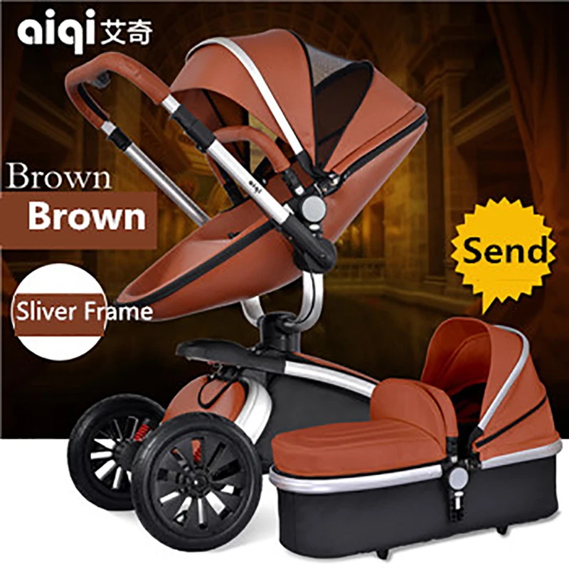 Aiqi Brand European Luxury PU Leather Baby Stroller High View Prams