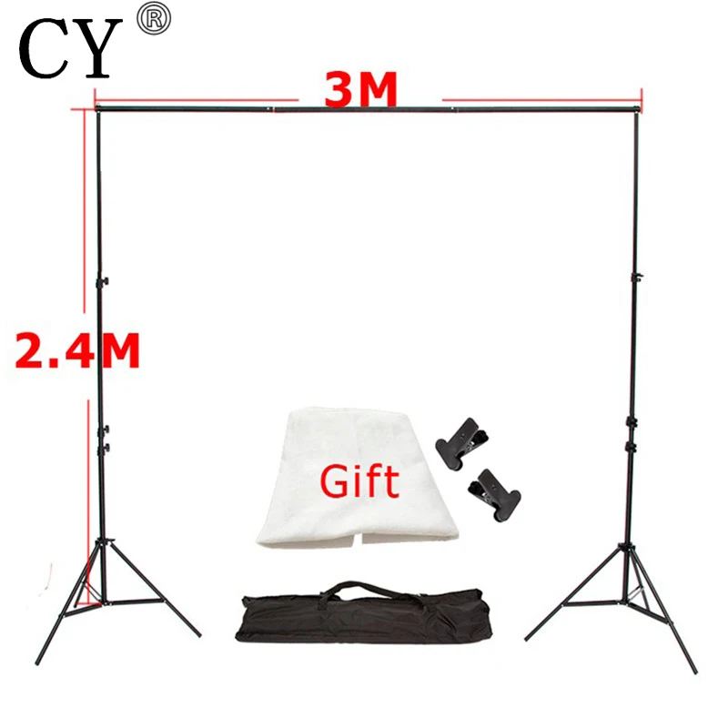 

CY Photography Photo Background Backdrop Support System Set (3M Crossbar+2.4M Light Stand*2+Carrying Bag*1) With a Free Backdrop