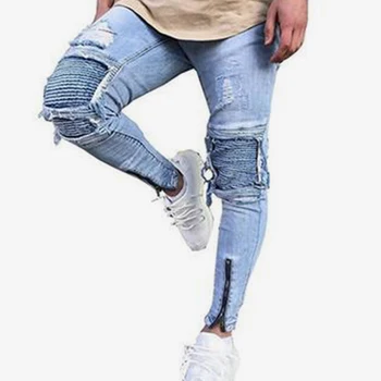 

Ripped Denim Men's Hole Jeans Pants Black Hi-Street Full Mens Trousers Spring Washed Destroyed Slim Fit Male Streetwear Joggers